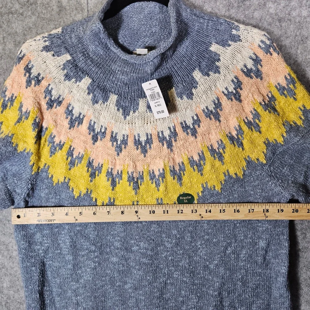 LL Bean Womens Cotton Ragg Sweater Fair Isle Funnelneck Nordic Cozy Sz XL Reg